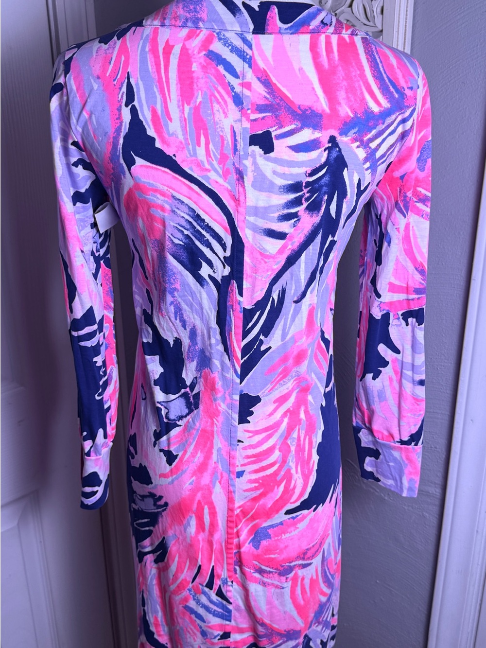 🌸 Lilly Pulitzer Merrit Dress Paradise Point True Blue Pink Pima Cotton XS - Picture 7 of 11